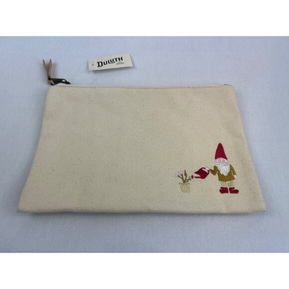 Duluth Embroidered Gnome Canvas Zipper Pouch With Leather Pull New - Picture 2 of 8